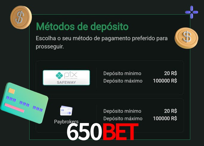 O cassino 650Bet oferece uma grande variedade de métodos de pagamento